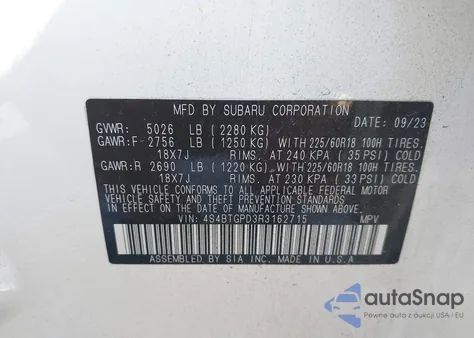 2024 Subaru Outback Touring Xt z USA, uszkodzony, nr VIN 4S4BTGPD3R3162715